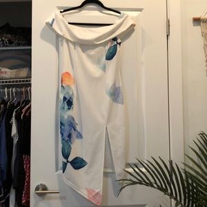 White Water Color Floral off the Shoulder Dress